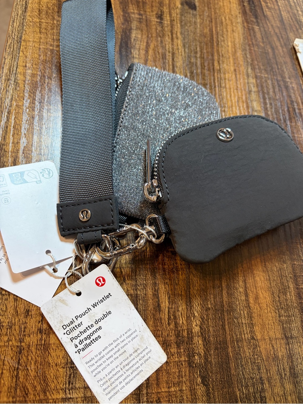 lululemon athletica Black Wristlet with Silver Glitter Pouch